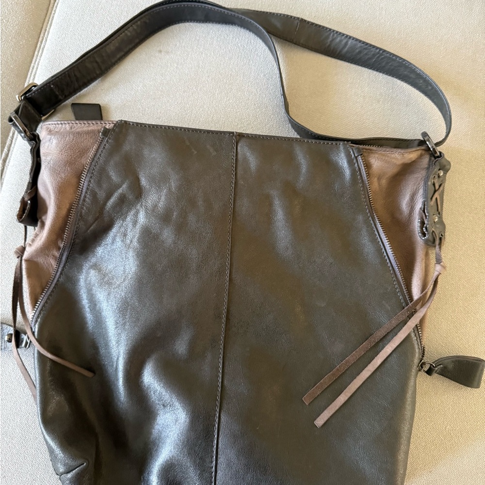 NICOLI Two-Tone Black and Brown Shoulder Bag